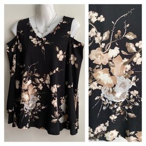ARTISAN Womens Black Floral Cold Shoulder Top!!!